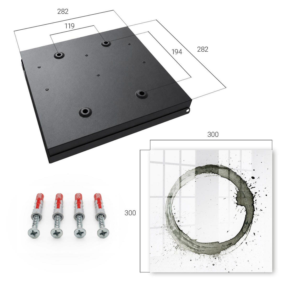 SCHLÜSSELBOX Schwarz 30x30 cm- Türöffnung nach rechts - Zen-Kreis - Weiß, Metall (30/30/5cm) - TULUP
