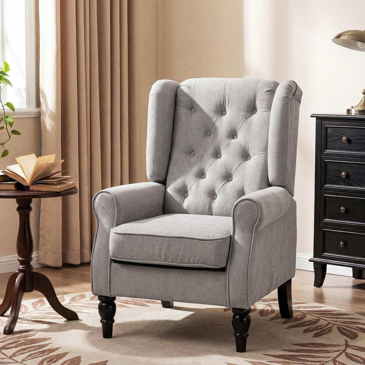 EINZELSESSEL mit Tufting Relaxsessel Einzelstuhl Holzfüße Polyester 2 Farben - Schwarz/Braun, Holz/Textil (86/102/74cm) - HOMCOM