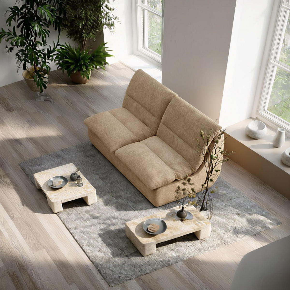 SOFA Nuvia Doppel 2-Sitzer - Sand - Beige, Textil (160/73/100cm) - COCO Living