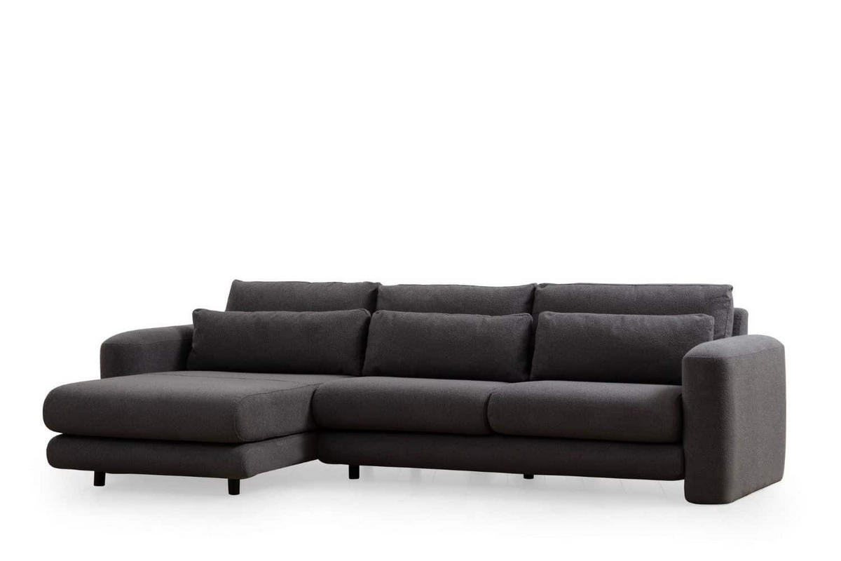 ECKSOFA mit losen Rückenkissen - Schwarz/Grau, Holz/Kunststoff (290/165cm) - myHomelando