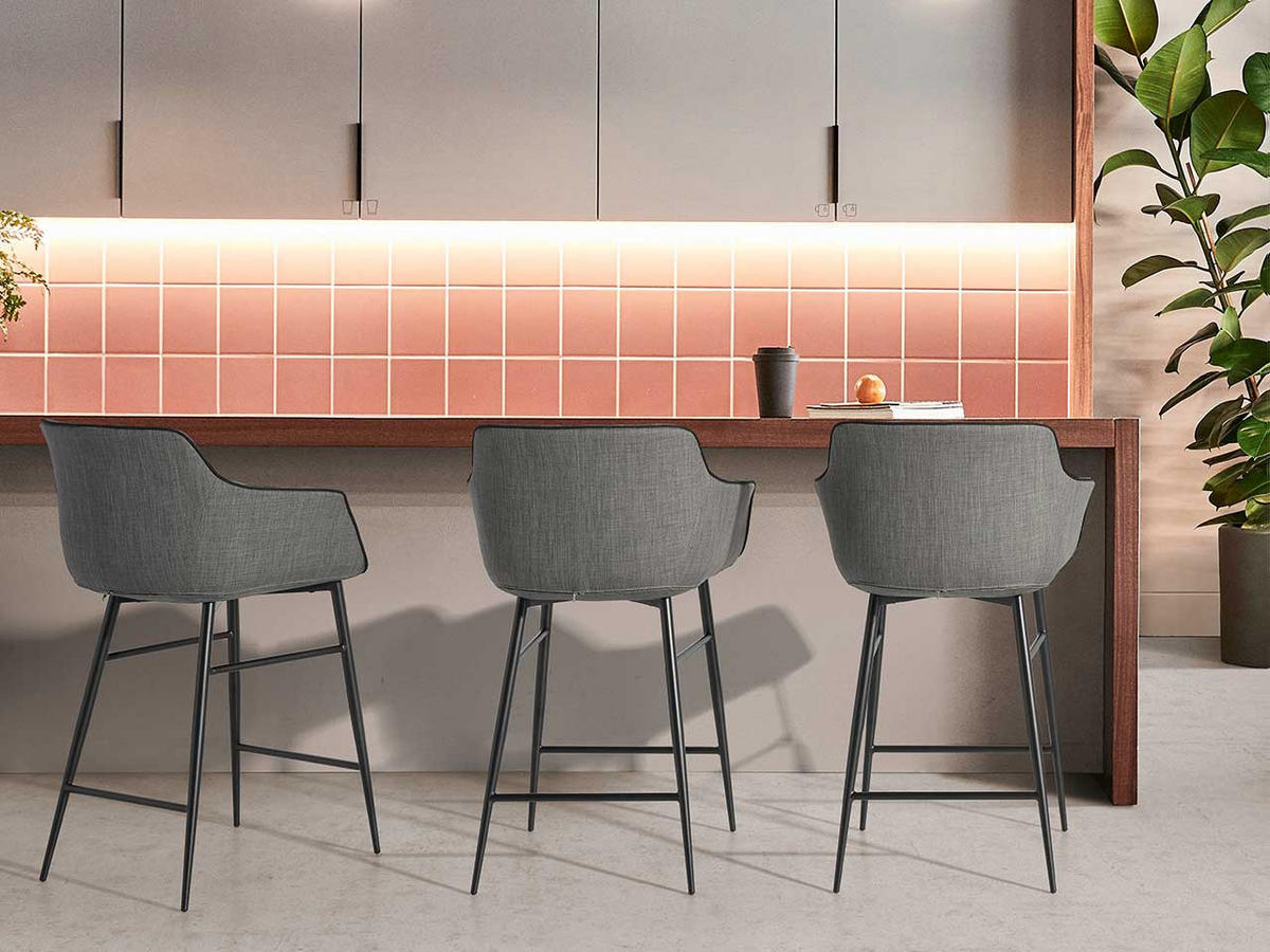 BARHOCKER Hocker aus grauem Stoff 60/57/96 cm - Schwarz/Grau, Textil/Metall (60/96/57cm) - ANGEL CERDA