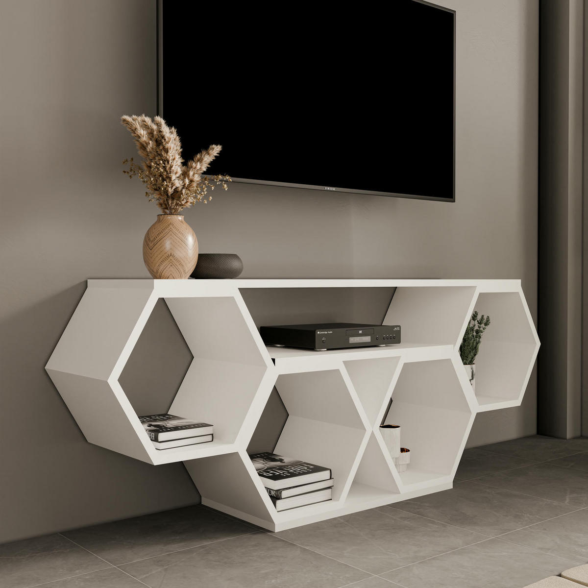TV-ELEMENT Honig Weiß - Weiß, Holzwerkstoff (140/55.5/29.6cm) - Decorotika