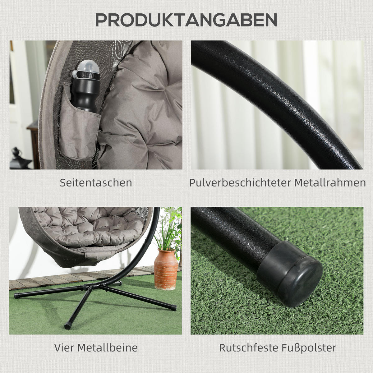 HÄNGESESSEL, Stahl, Polyesterstoff, Sand - Sandfarben, Kunststoff/Metall (116/172/125cm) - Outsunny