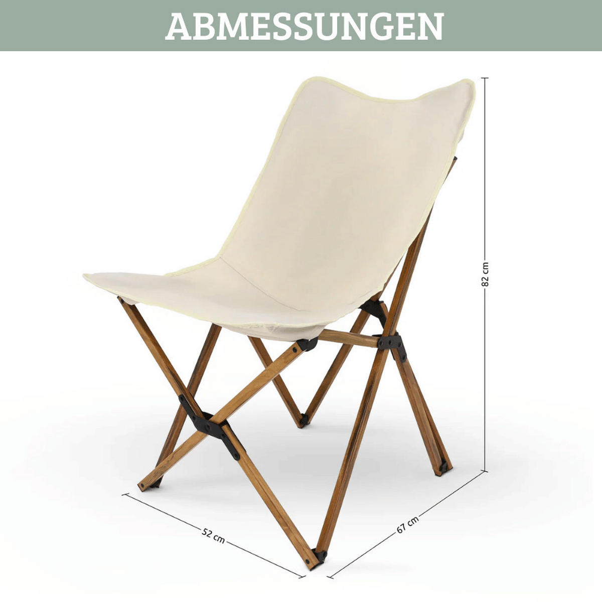 CAMPINGSTUHL Faltbar bis 120kg MILIA Creme - Creme, Holz (52/82/67cm) - DELUKE