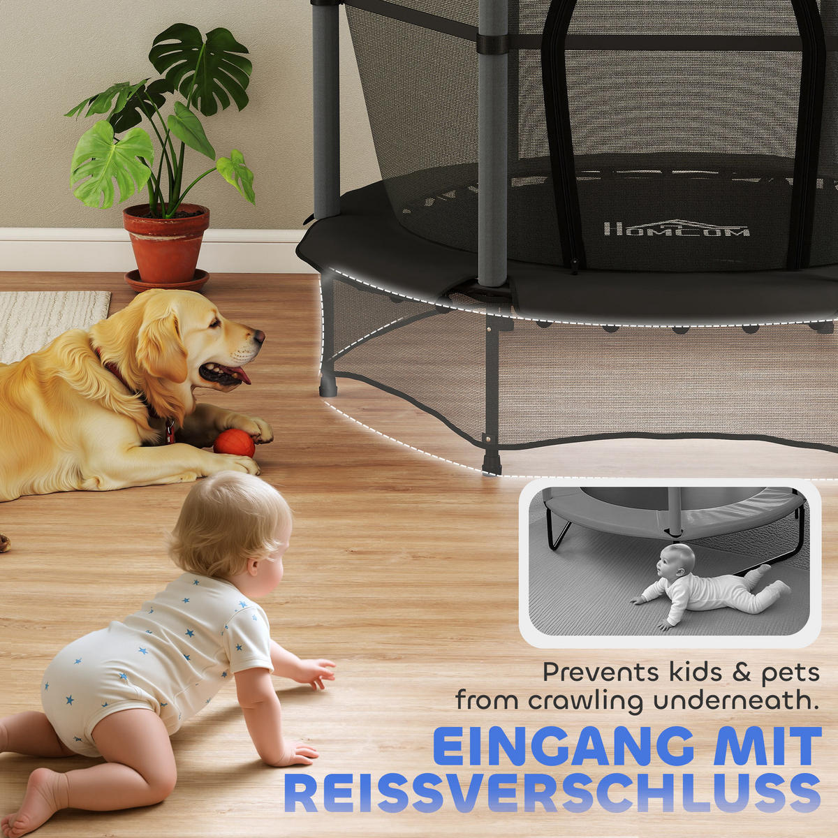 KINDERTRAMPOLIN - Schwarz, Kunststoff/Metall (140/140cm) - HOMCOM