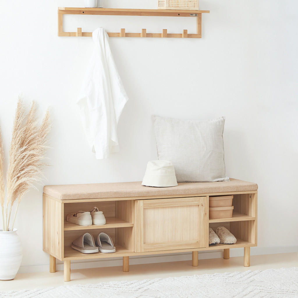 Thumbnail - SoBuy Schuhbank, Natur, Holzwerkstoff, Naturmaterialien, 121x49x35 cm, Garderobe, Garderobenbänke, Schuhbänke