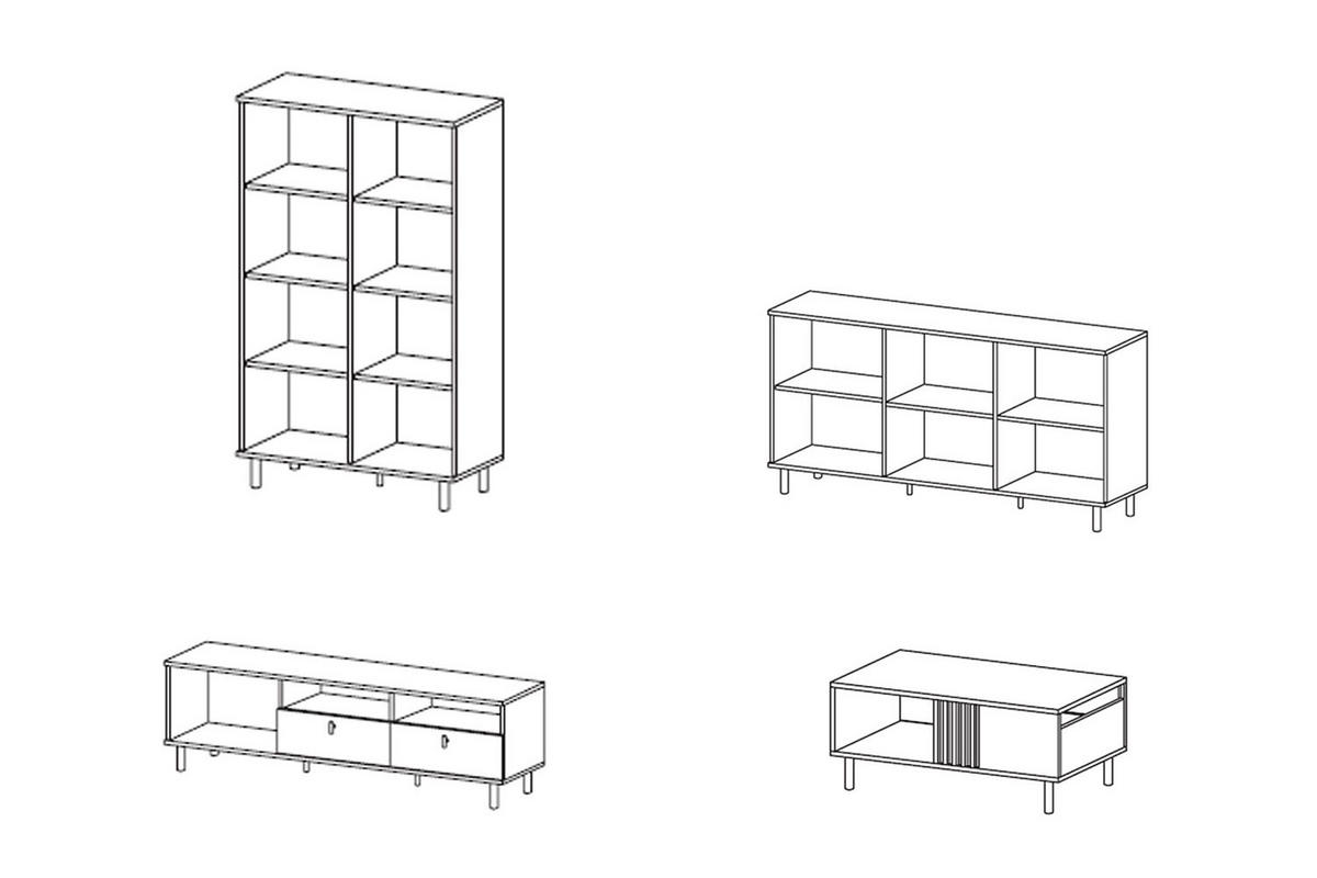 WOHNZIMMER-SET Madis sand grange eiche / anthrazit 4-teilig - Braun, Holz/Holzwerkstoff (420.3/148.8/40cm) - Feldmann-Wohnen