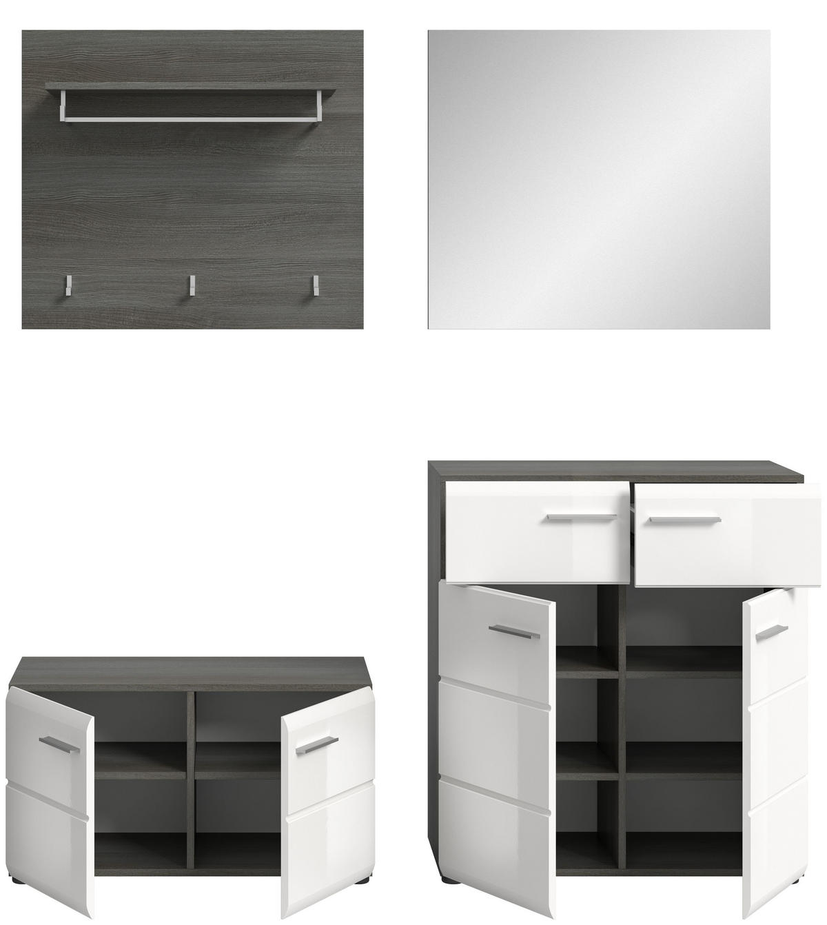 GARDEROBENKOMBINATION Salsa 175x192x37 cm Rauchsilber Weiß 4tlg. - Silberfarben, Holz (175/192/37cm)