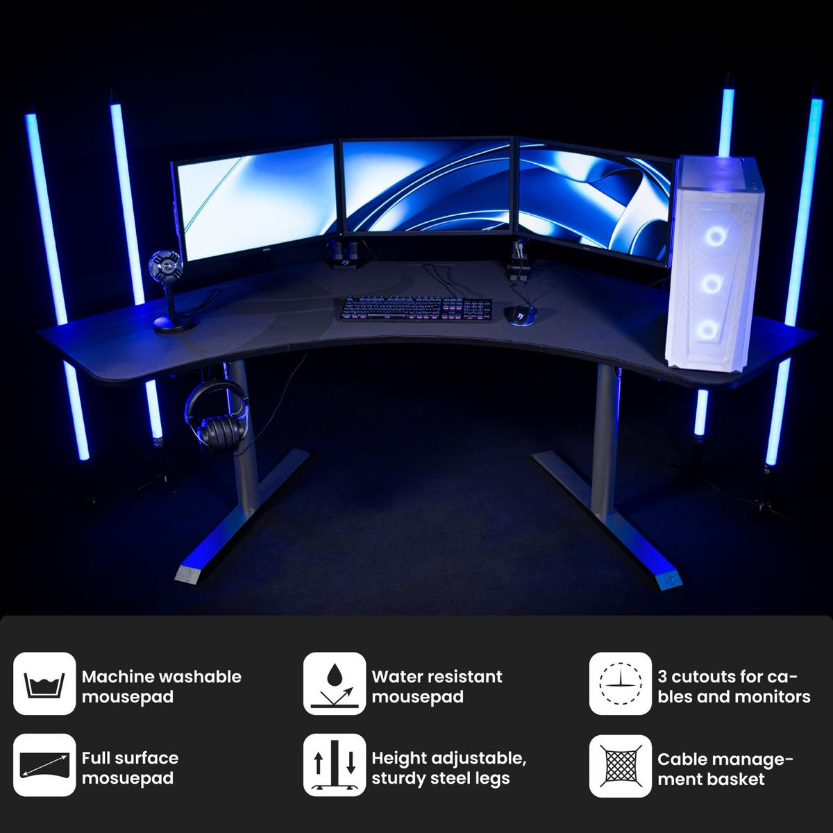 GAMINGTISCH Arena Angelo 225/71/71-81 cm Gunmetal - Dunkelgrau, Metall (71/225/71cm) - Arozzi