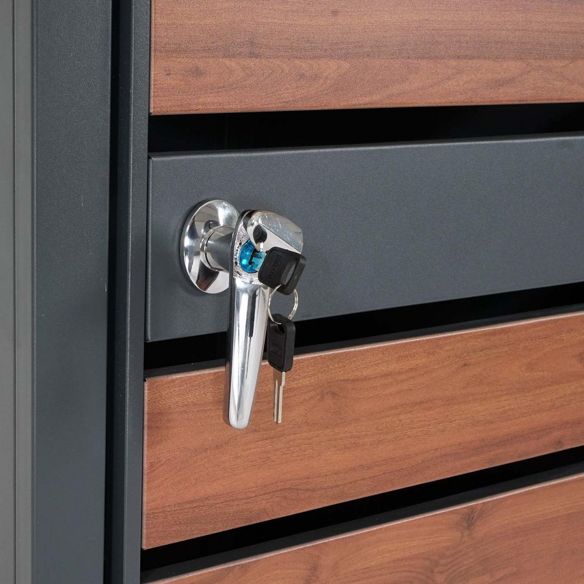 MÜLLTONNENBOX 2er mit Pflanzkasten 125x132x80cm Anthrazit Kirsche-Holzoptik erweiterbar - Kirschbaumfarben, Metall (132/125/80cm) - PROREGAL