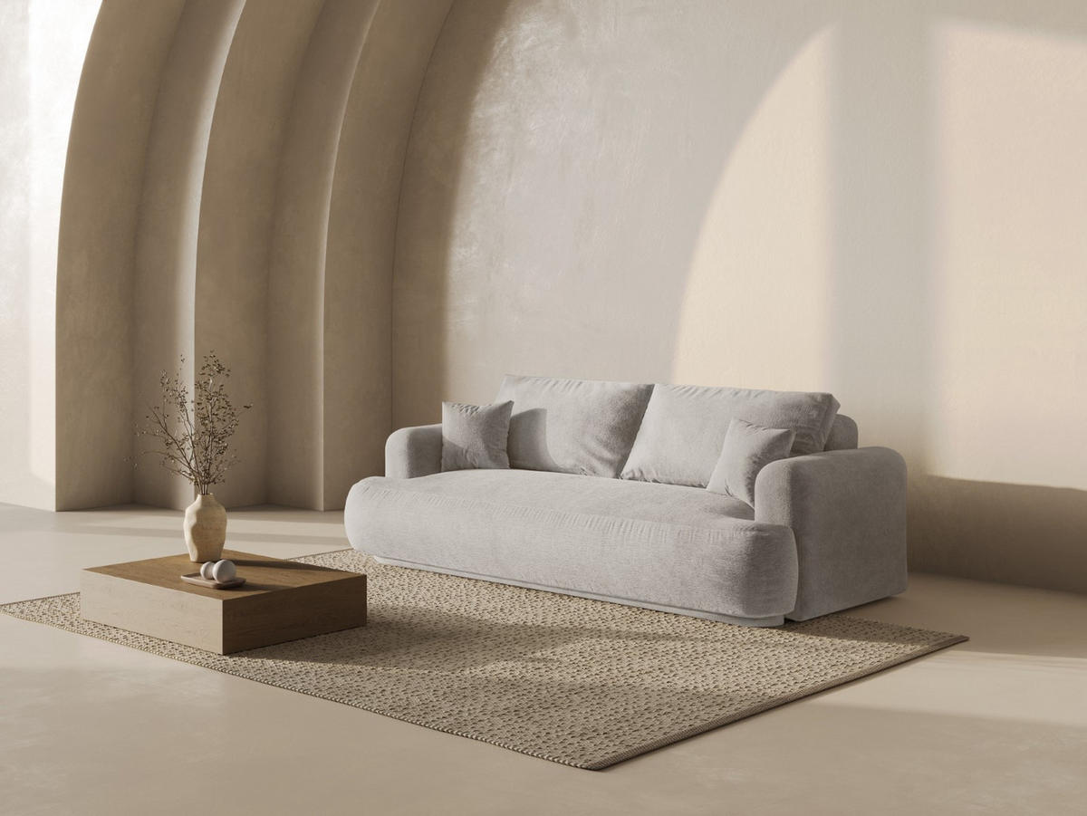SOFA ausklappbar mit Bettkasten Ella aus strukturiertem Stoff beige 3 Sitzplätze - Beige, Textil (108/94/271cm) - Micadoni