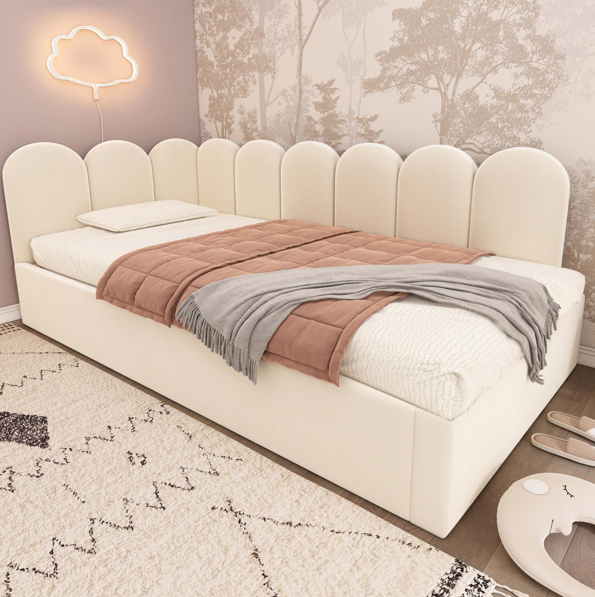 BETT 90/200 cm mit Ausziehbett 90/190 cm in Beige - Beige, Textil (90/200cm) - BEAOK