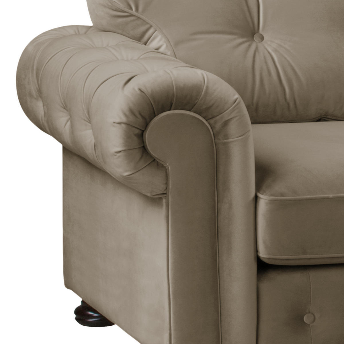 ECKSOFA mit Longchair - Samt - Cappuccino, Holz/Textil (302/166cm) - home24