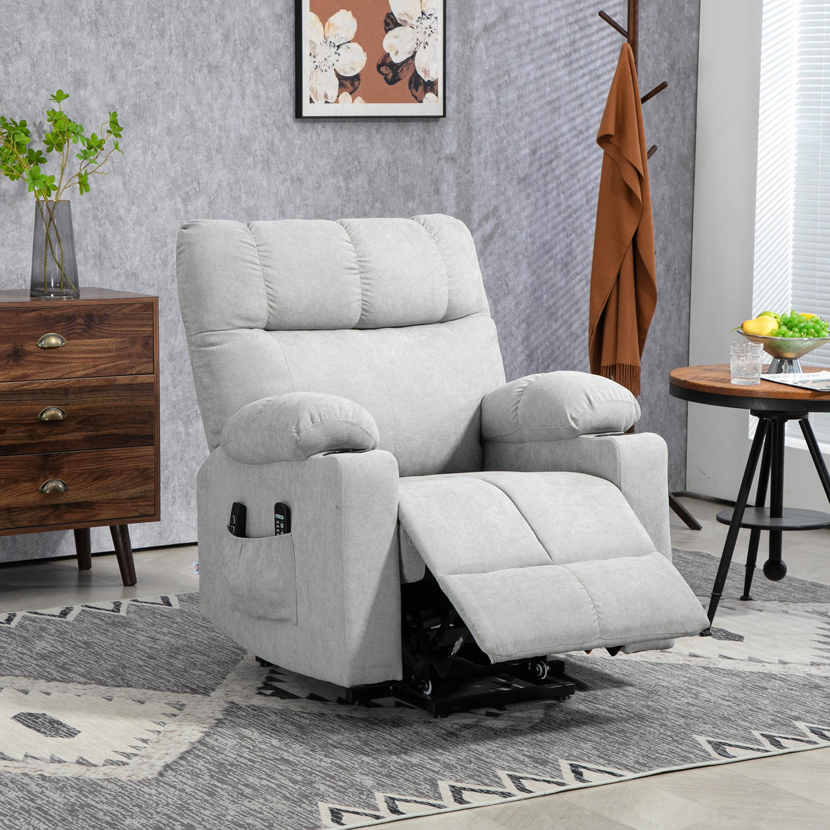FERNSEHSESSEL mit Aufstehhilfe, Hellgrau - Hellgrau/Schwarz, Textil/Metall (95/109/91cm) - HOMCOM