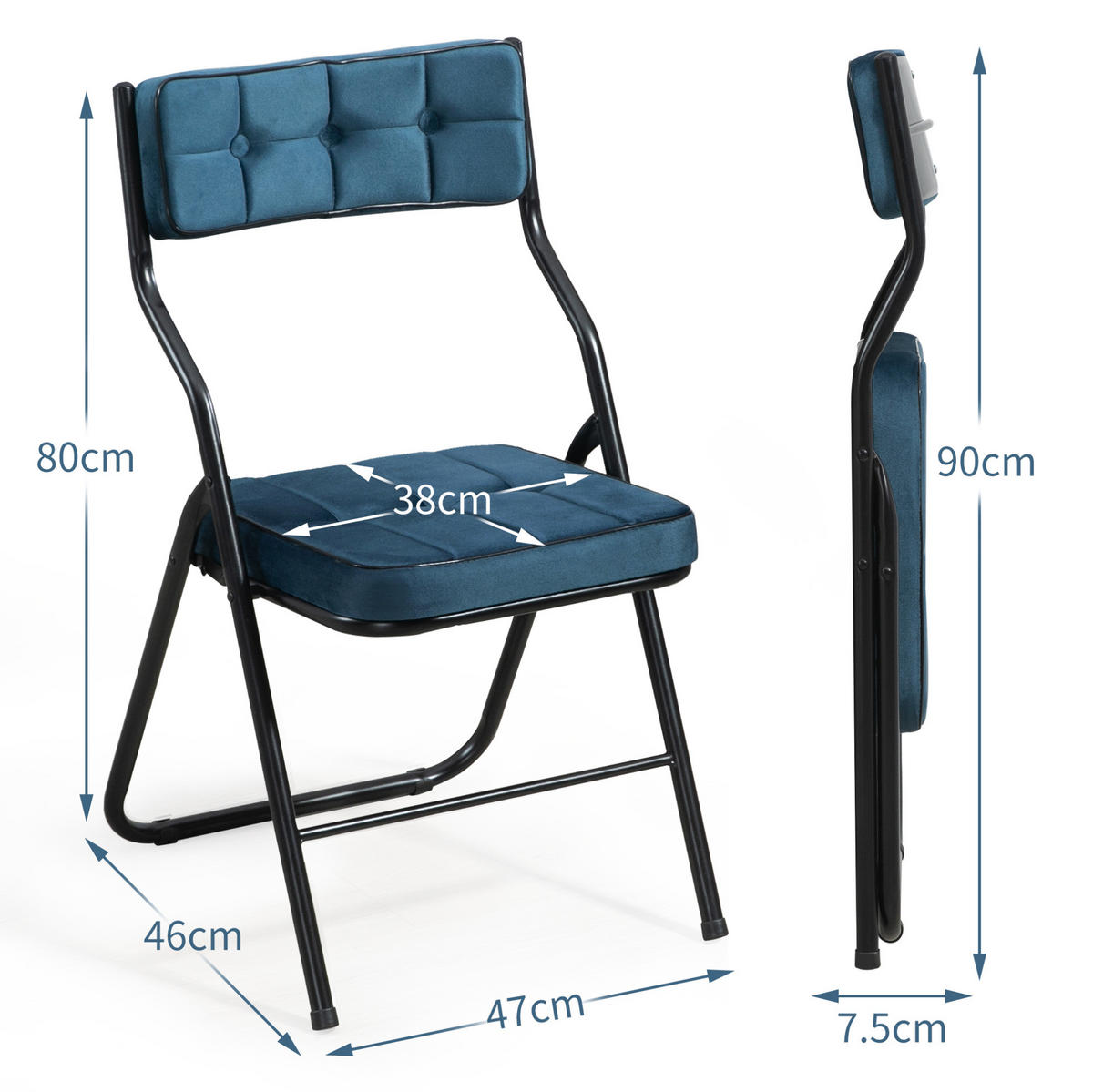 KLAPPSTÜHLE gepolstert 2er-Set Stahl Blau - Blau, Metall (47/80/46cm) - Meubliv