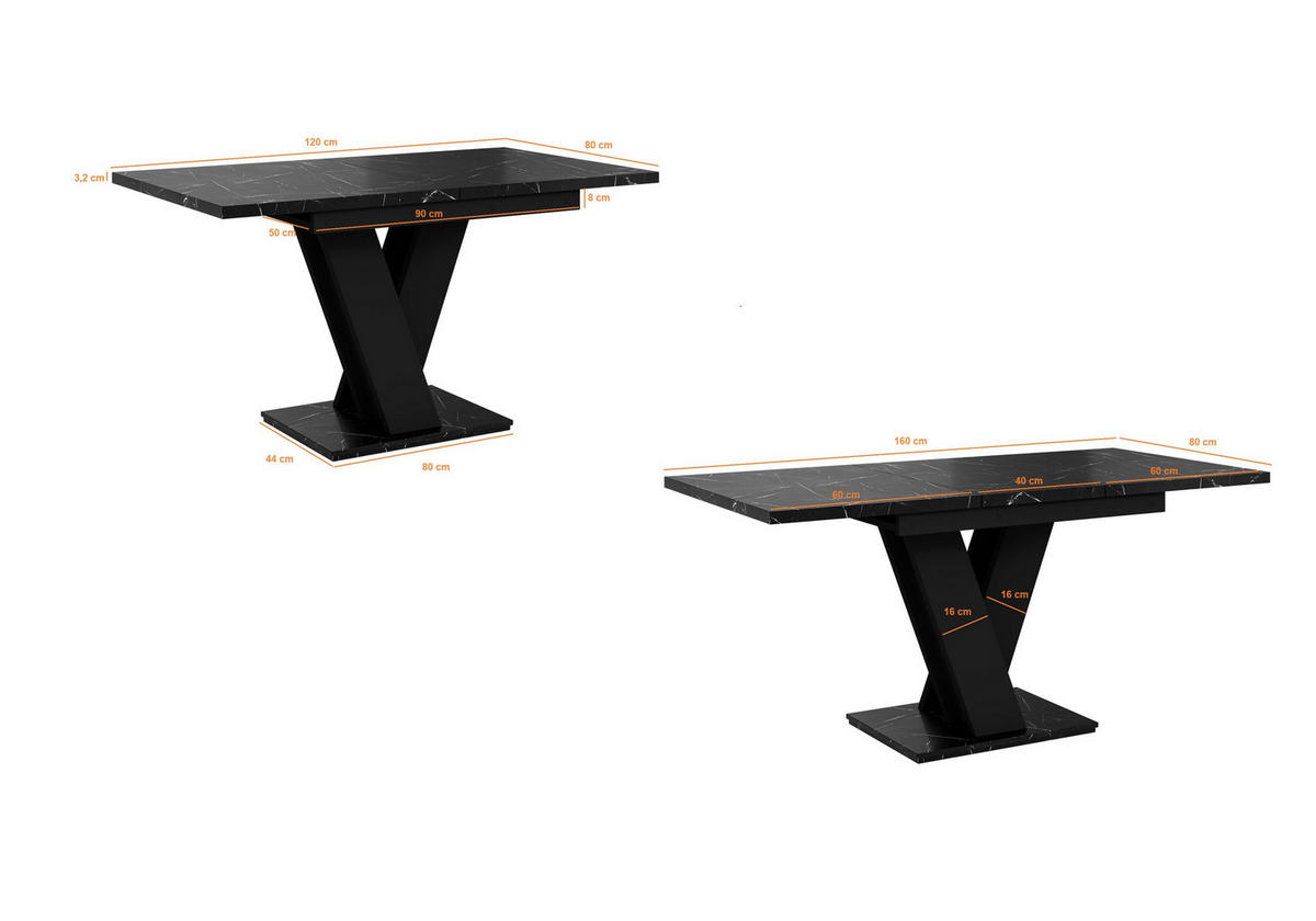 ESSTISCH MASSAR Ausziehbar 120 - 160 / 80 x 76 cm - Hellgrau/Schwarz, Holz (120/80/76cm) - MASSENO