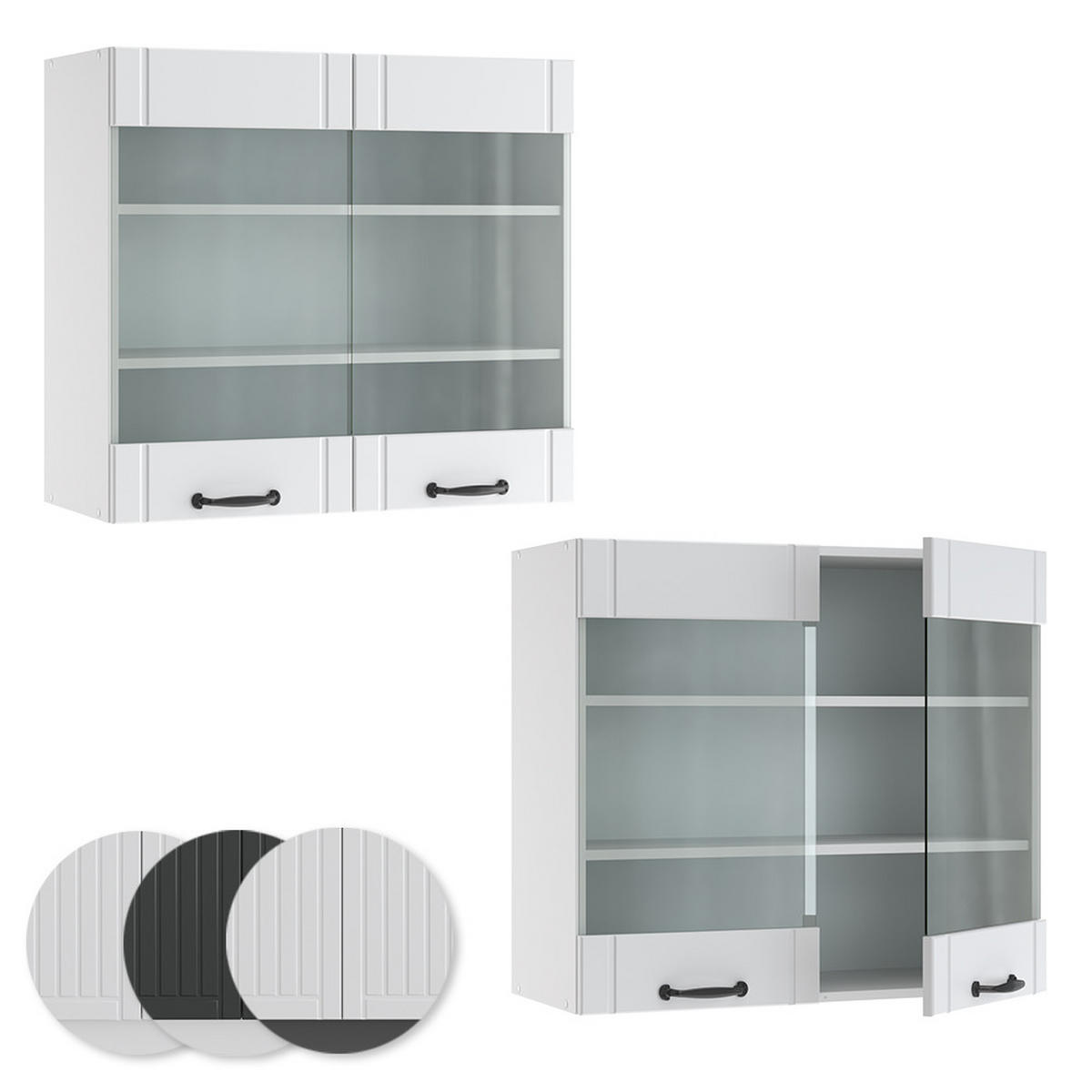KÜCHENGLASSCHRANK Fame-Line Weiß Landhaus 80 cm - Weiß, Holzwerkstoff (80/72/34.1cm) - Vicco