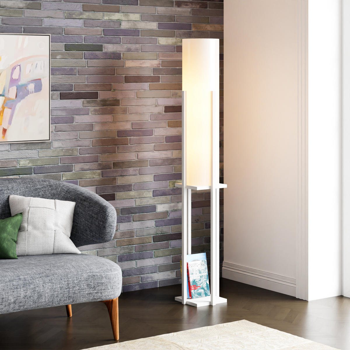 STEHLEUCHTE Gisborne - Weiß, Holzwerkstoff (25/25/146cm) - lux.pro