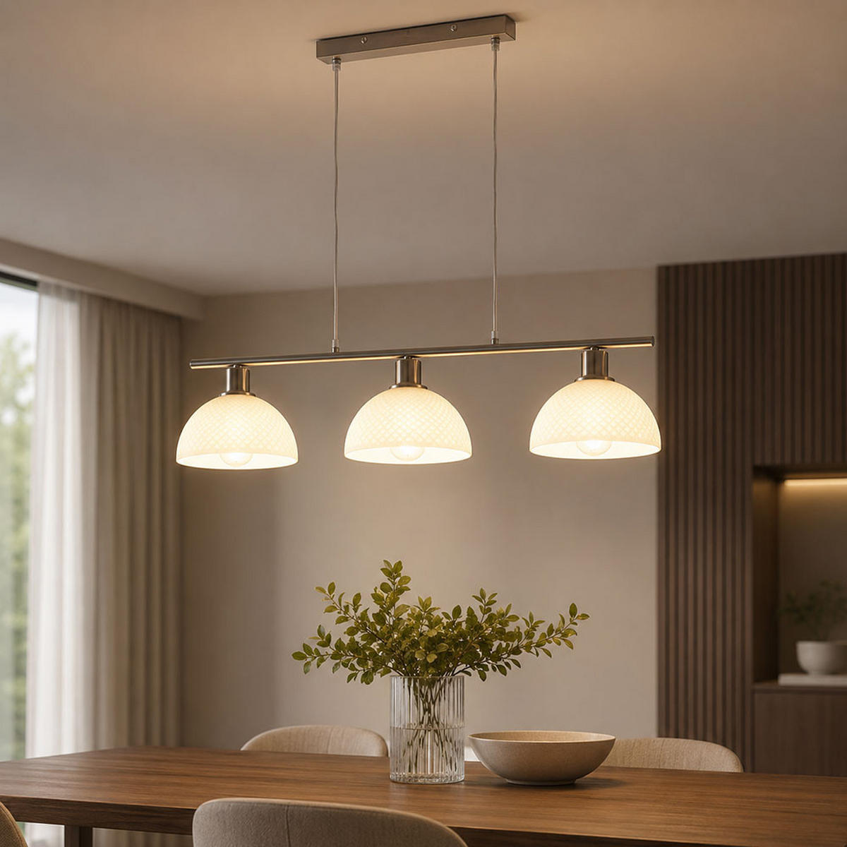 LED PENDELLEUCHTE 3-flammig, Metall, Nickel matt, Glas opal - Silberfarben, Glas (77/20/120cm) - Globo Lighting