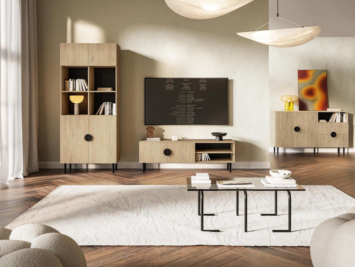 TV-SCHRANK Polly 137x45x40 cm - Lowboard mit Stauraum - Tv Ständer aus Laminierter Spanplatte - Eiche hell Farbe - Eichefarben, Holzwerkstoff (135/47/31.6cm) - Chilly