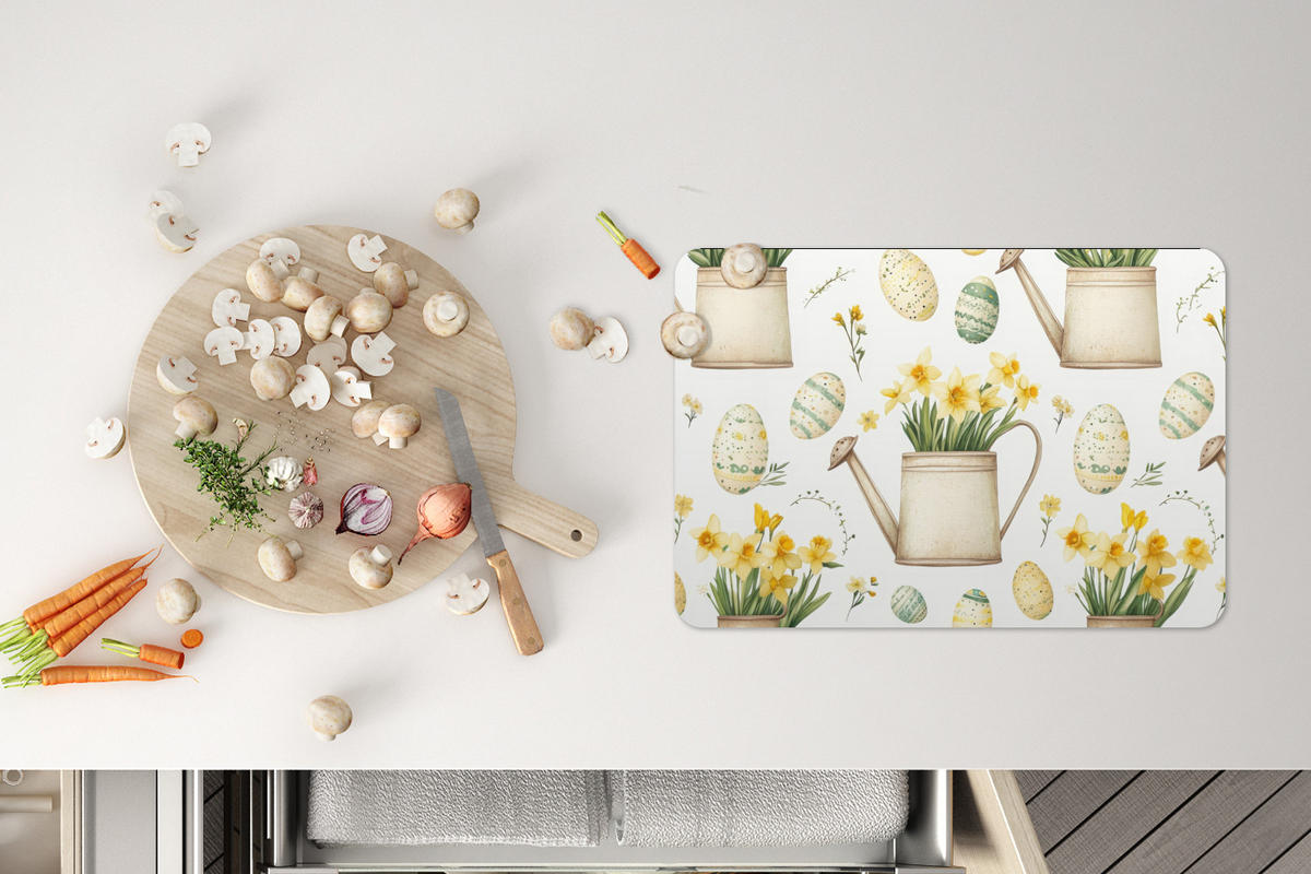 PLATZSETS 6er-Set Gießkanne - Blumen - Eier Placemats 45x30 cm - Weiß, Kunststoff (0.3/45/30cm) - MuchoWow