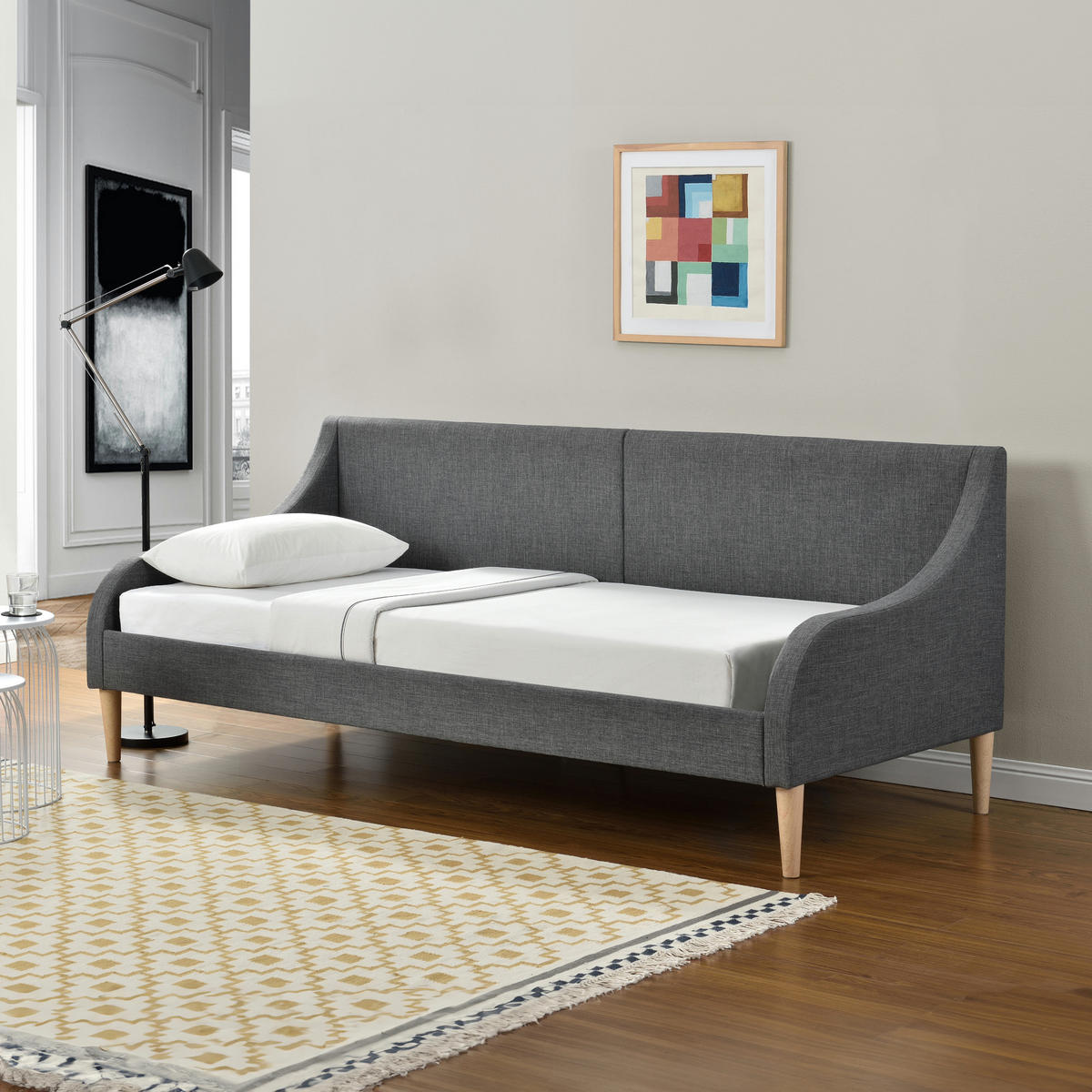 TAGESBETT - Dunkelgrau/Braun, Kunststoff/Textil (90/200cm) - [en.casa]