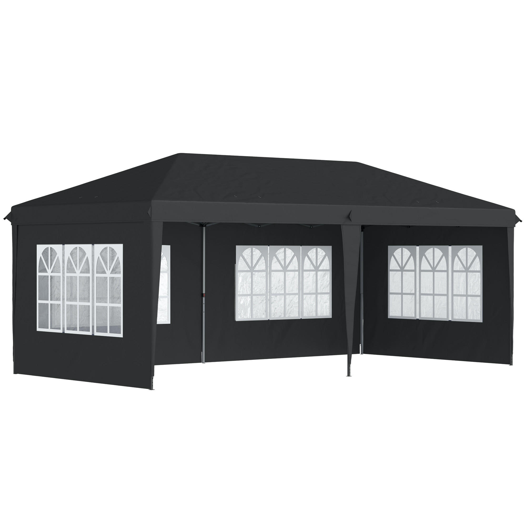PAVILON cca 3x6 m Vodotěsný skládací pavilon typu pop-up se 4 bočními stěnami, okna - černá, textil (295/270/585cm) - Outsunny