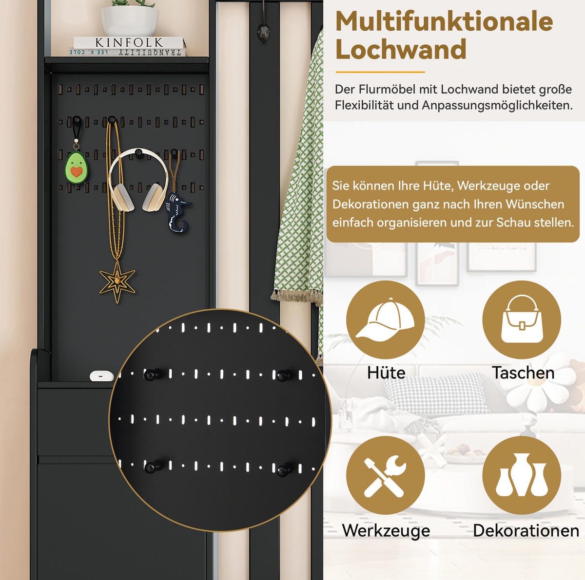 FLURGARDEROBE 100/35/180 cm aus MDF mit Sitzbank und Stecktafel Schwarz - Schwarz, Holzwerkstoff (100/180/35cm) - Modenvie