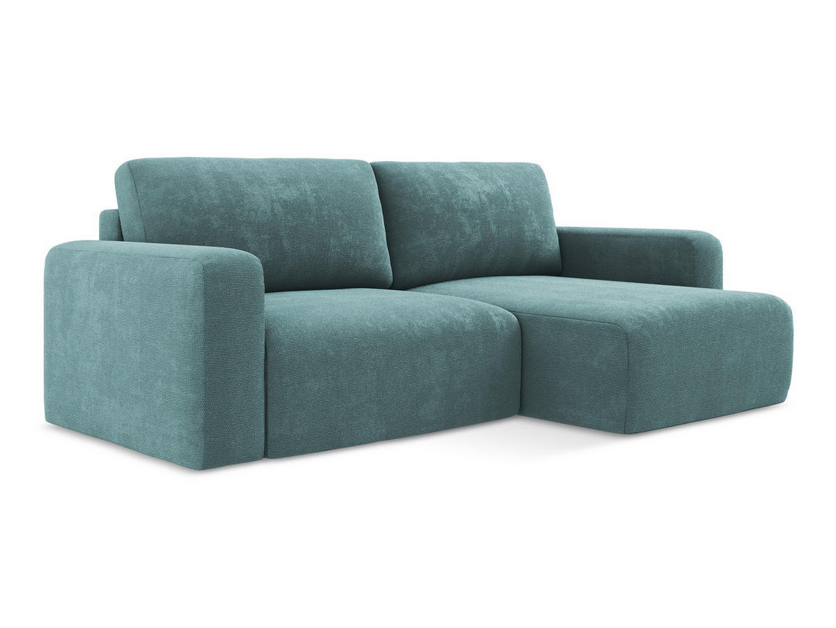 ECKSOFA mit Schlaffunktion rechts Chenille Stoff Blau - Blau/Beige, Kunststoff/Textil (244/149cm) - Makamii