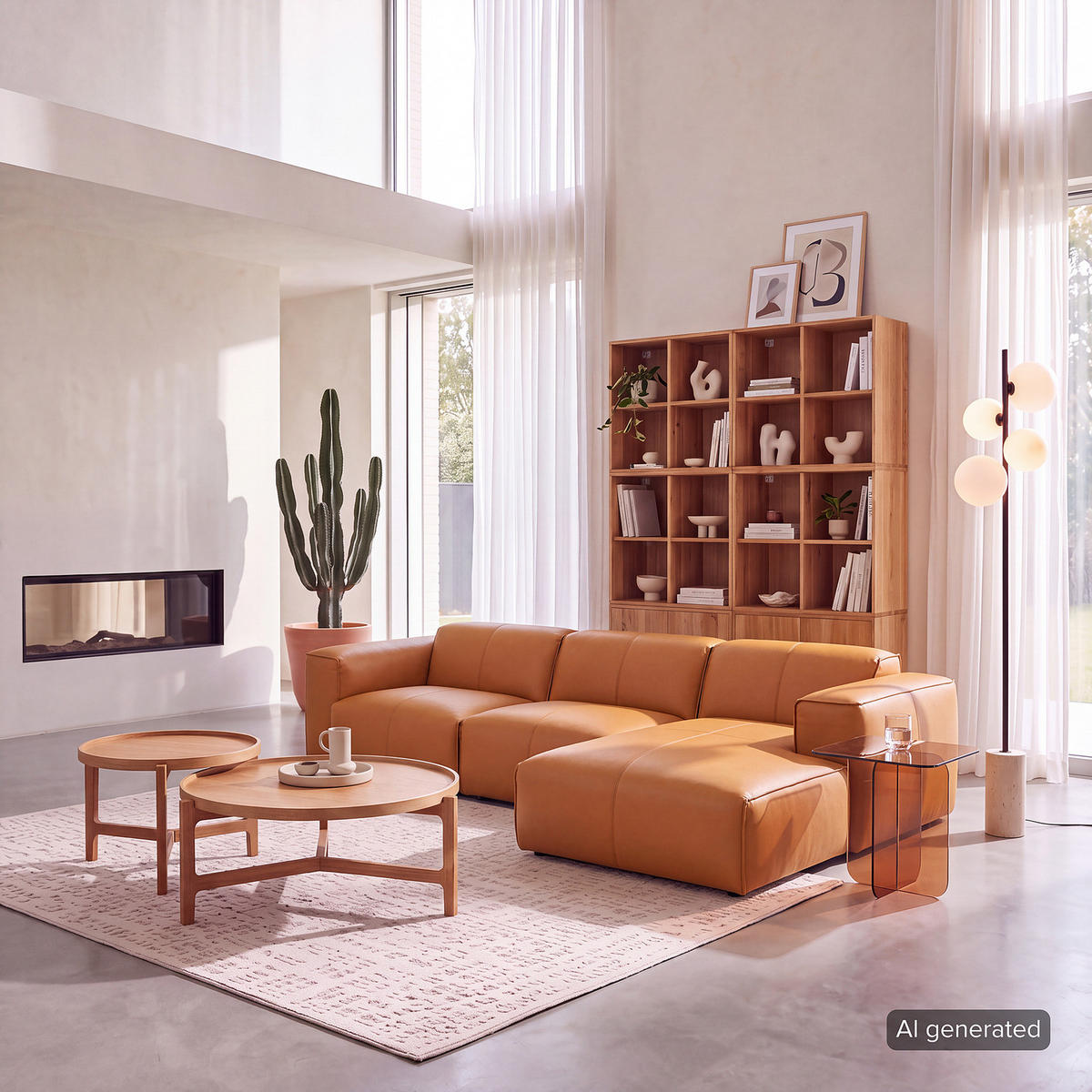 3-SITZER ECKSOFA mit Longchair - Cognac/Schwarz, Leder/Kunststoff (284/173cm) - home24