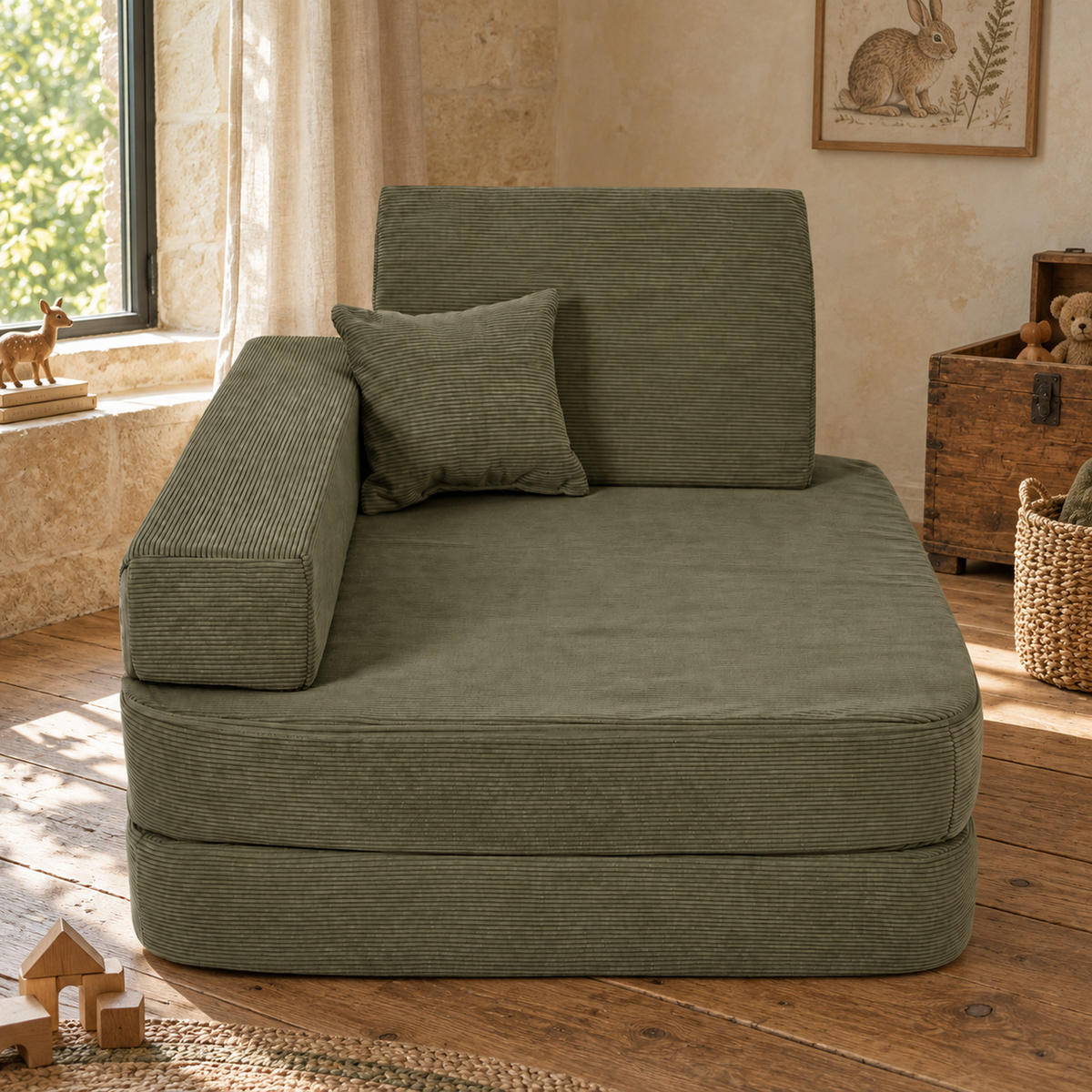 KINDERSESSEL 5 in 1 ausklappbar Cordsamt Forrest Khaki - Olivgrün, Textil (80/24/80cm) - AngeLove
