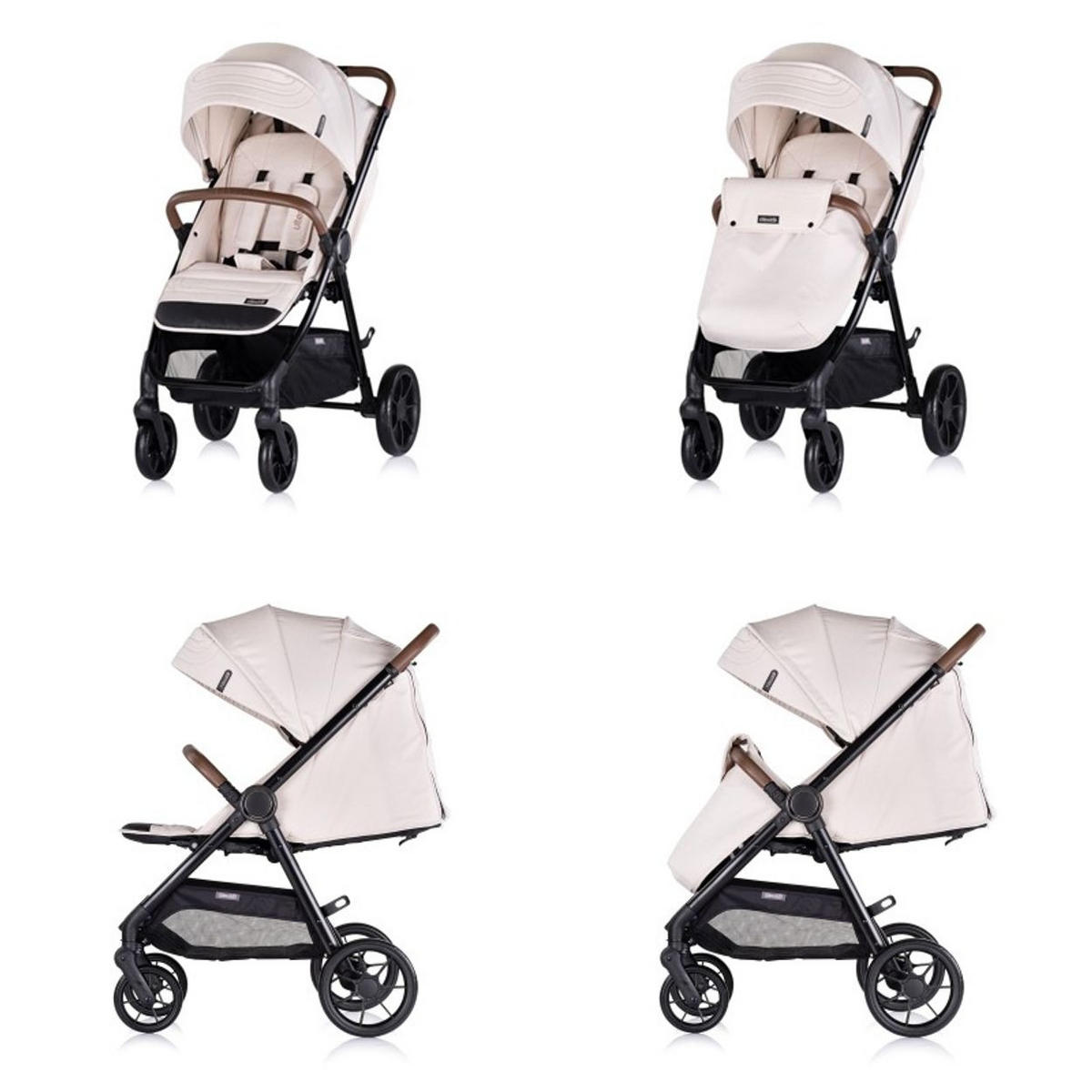 KINDERWAGEN Ultera hellbraun klappbar Korb Federung Hinterradbremse Gurt - Champagner, Metall (75/56/102cm) - Chipolino