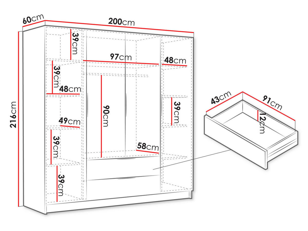 KLEIDERSCHRANK Sofia I - Goldfarben/Schwarz, Holzwerkstoff/Kunststoff (200/216/60cm) - MIRJAN24