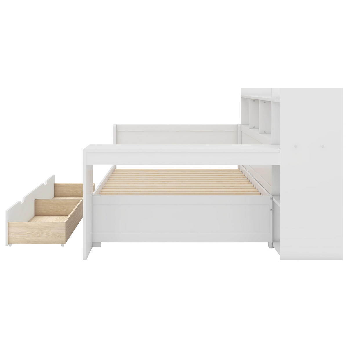 BETT 90/200 cm mit Nachttischablage und USB-Anschluss in Weiß - Weiß, Holzwerkstoff (90/200cm) - OKWISH