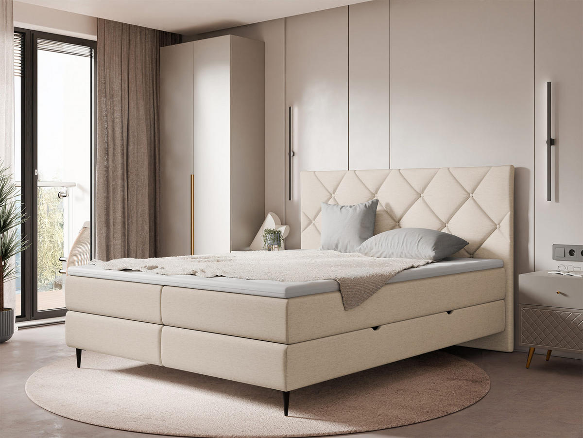 BOXBETT Letra - Schwarz/Naturfarben, Holz/Textil (180/200cm) - MIRJAN24