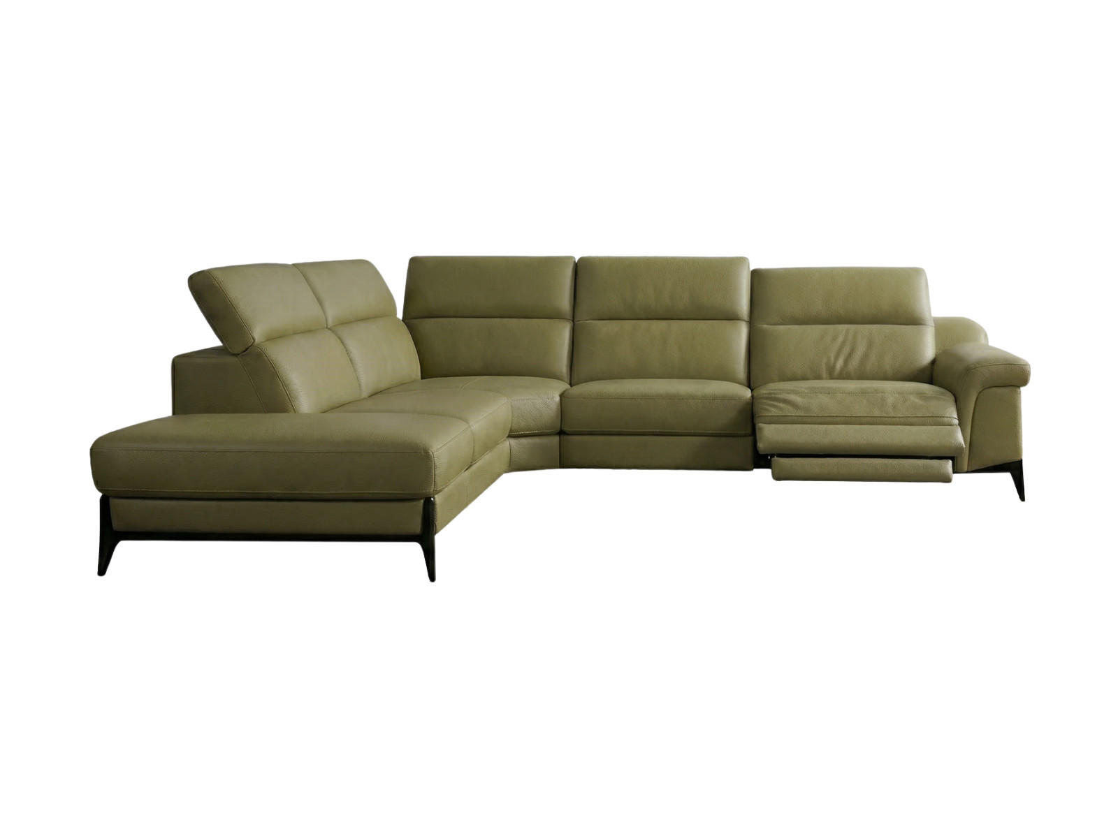 ECKSOFA Texas Echtleder mit 1 x Relaxfunktion Olivgrün - Olivgrün, Leder/Metall (274/238cm)
