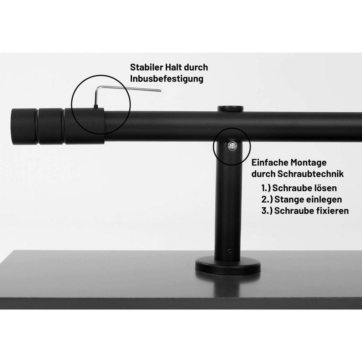 GARDINENSTANGE 1-Lauf Zylinder - Schwarz, Metall (60cm)
