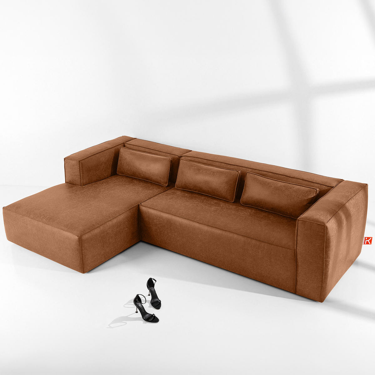 ECKSOFA LINKS FEROX, Rot - Rot, Holz/Holzwerkstoff (300/175cm) - KONSIMO®
