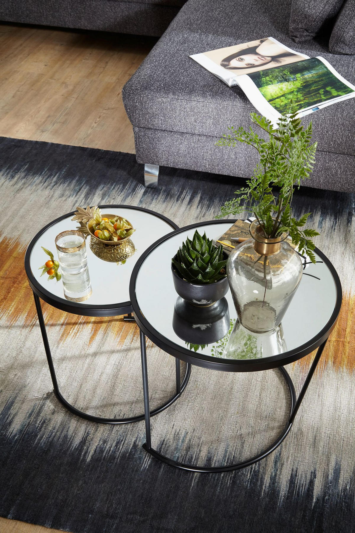BEISTELLTISCH Set – Schwarz Glasplatte modern 50x50x50 cm 42x45x42 cm - Schwarz, Glas/Metall (50/50/50cm) - KADIMA DESIGN