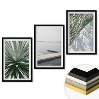 WANDBILDER 3er-Set - 40x60 cm Schwarzer Rahmen - Palmenblätter-Holzbrücke - Schwarz, Kunststoff (40/60cm) - ArtPrintCave