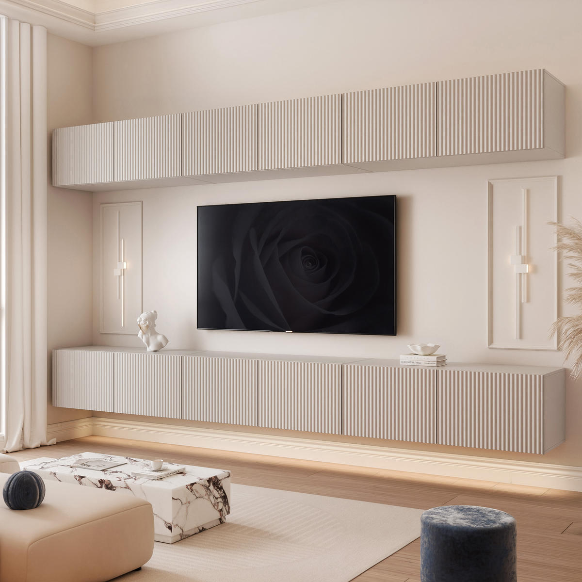 TV-LOWBOARD ANGEL VI mit LED-Beleuchtung, 300 cm Kaschmir - Kaschmir, Holzwerkstoff (300/36/40cm) - Idohome