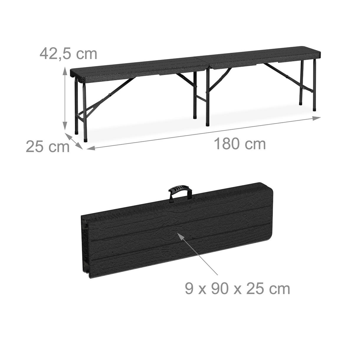 BIERZELTGARNITUR Schwarz 3-tlg. klappbar 180 cm - Schwarz, Kunststoff/Metall - Relaxdays
