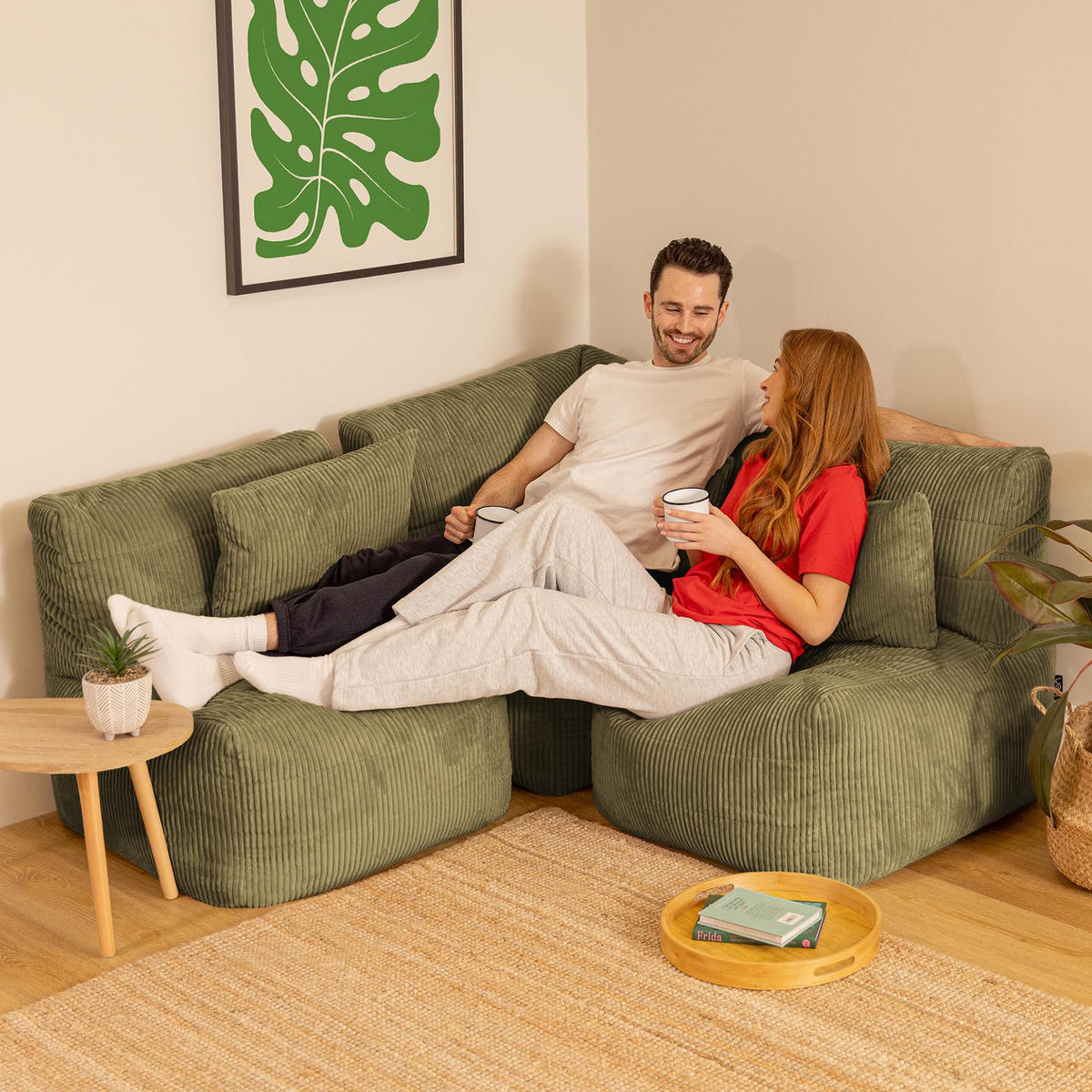 SITZSACK-SOFA 3-tlg. modular cord Noa - Salbeigrün, Textil (228/70/78cm) - icon