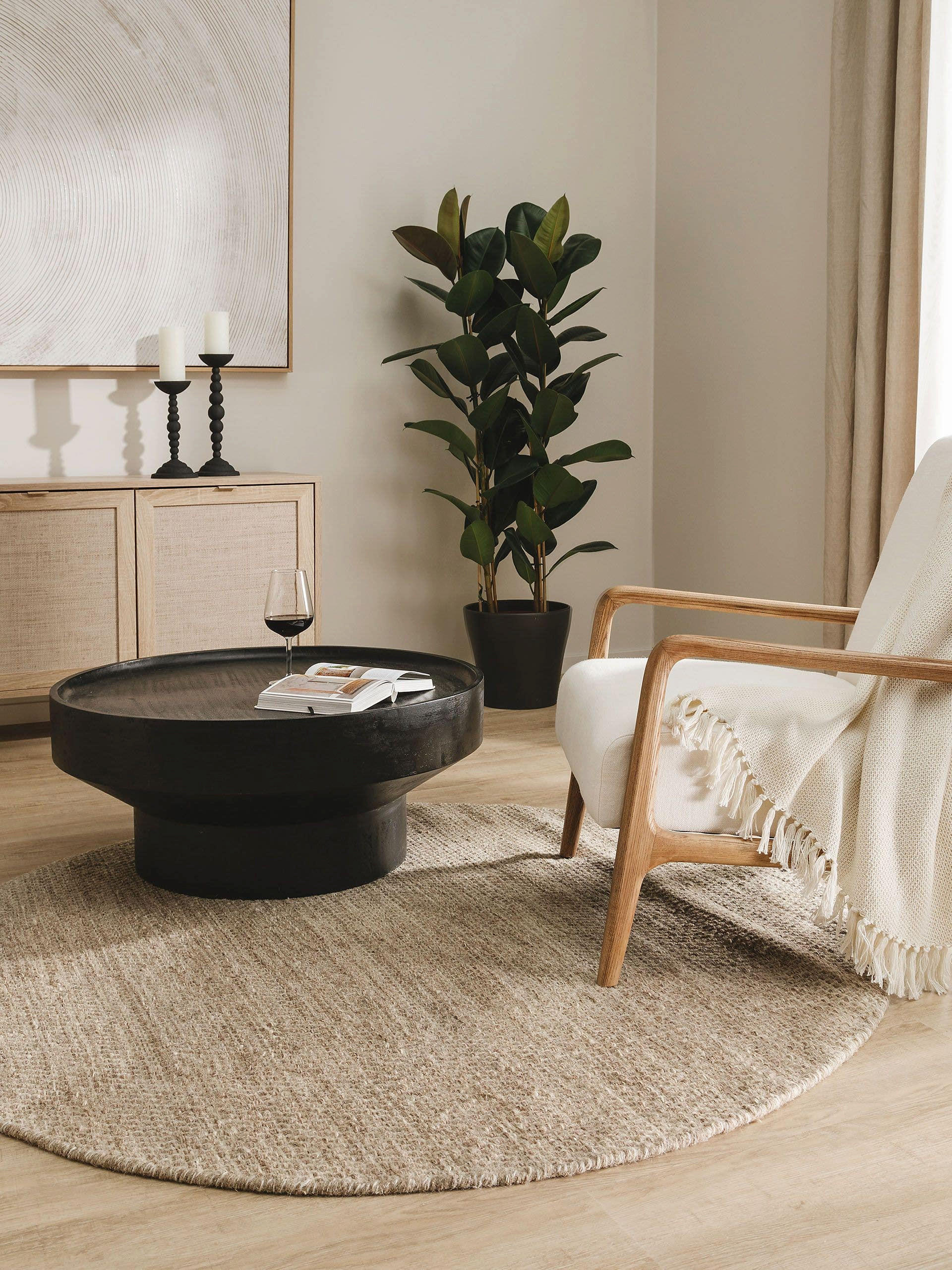 WOLLTEPPICH Rocco Taupe ø 100 cm rund - Taupe, Textil (100/100cm) - benuta Pure