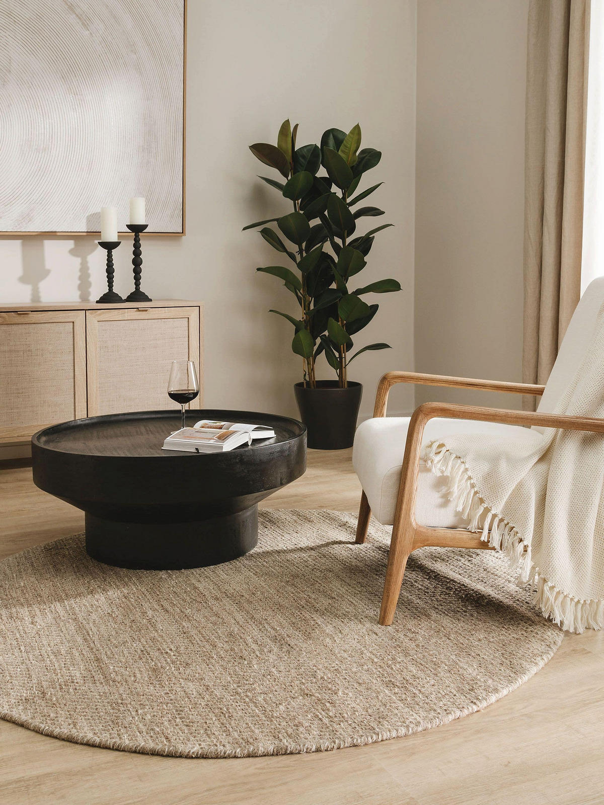 WOLLTEPPICH Rocco Taupe ø 200 cm rund - Taupe, Textil (200/200cm) - benuta Pure