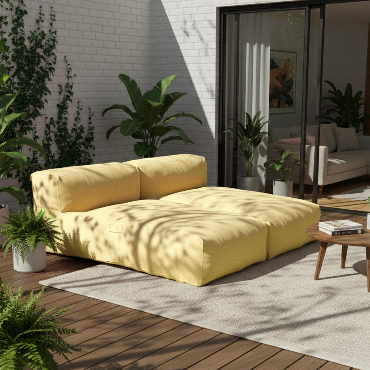 GARTENSOFA mit 2 Sitzplätzen, Hellgelb - Gelb, Textil - Oviala