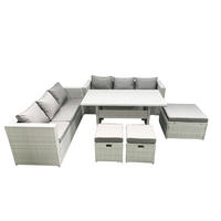 GARTENMÖBEL SET mit Esstisch,3 Hockern Polyrattan Hellgrau 9-Sitzer - Hellgrau/Grau, Glas/Kunststoff - Fimous