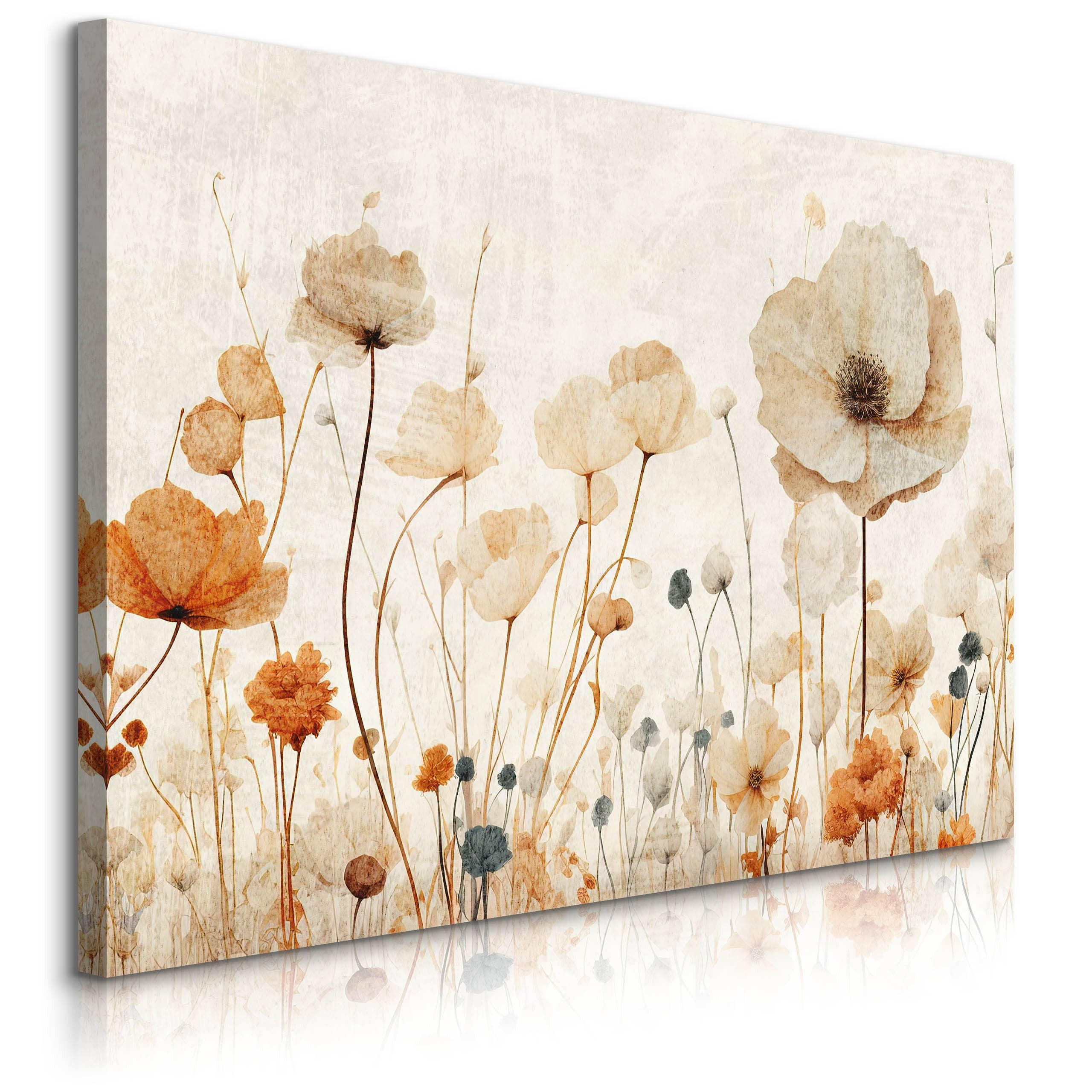 LEINWANDBILD Feldblumen Pflanzen Natur Retro 90/60 cm - Beige/Braun, Textil (90/60cm) - Muralo