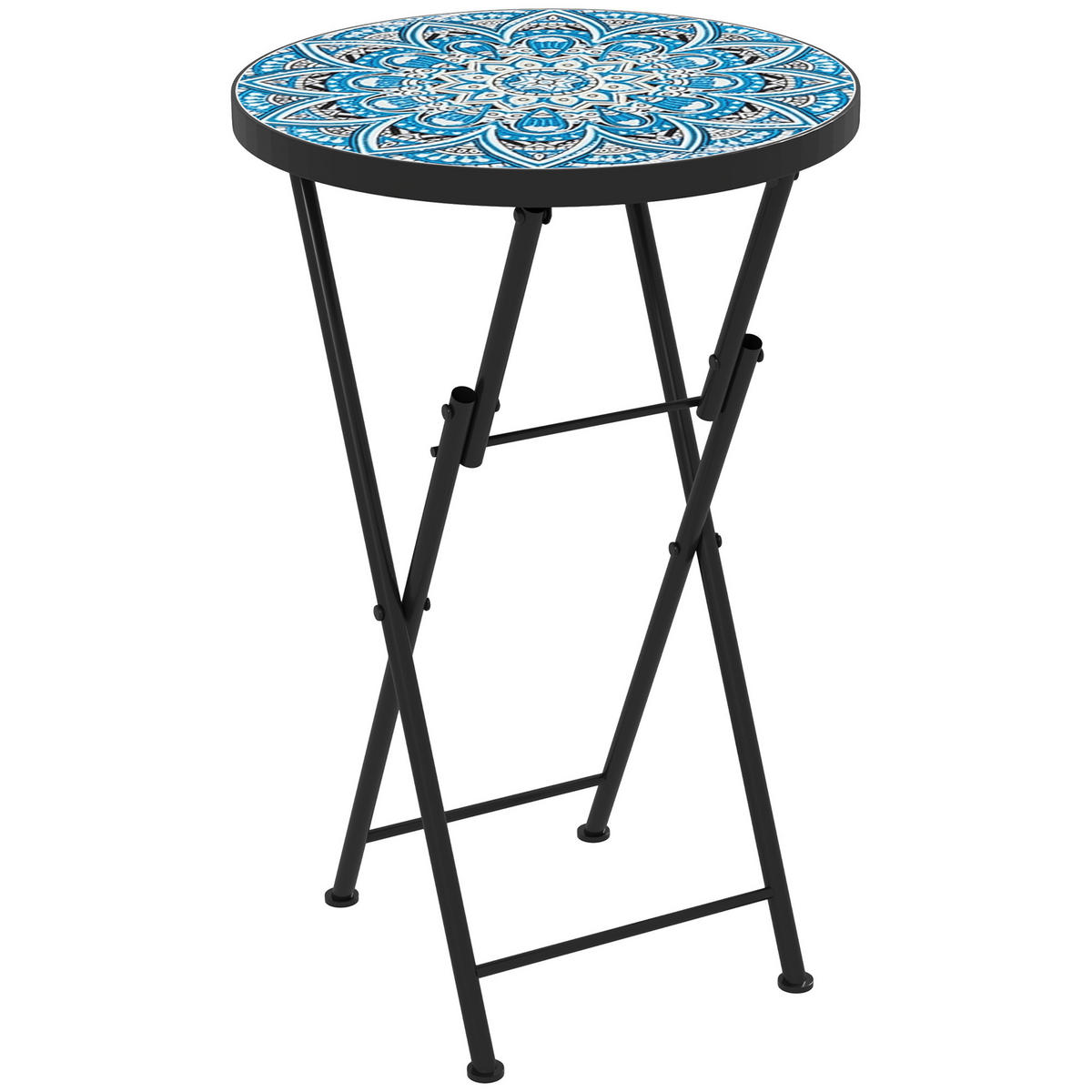 GARTENTISCH DE-07249 rund, klappbar mit Mosaik-Muster Blau - Blau, Metall (35.5/35.5/55cm) - ComfortXL