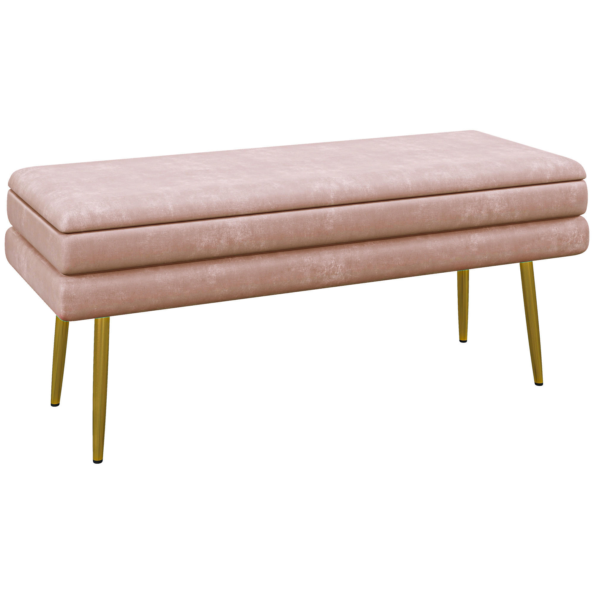 SITZBANK, Polsterbank mit Stauraum, Samtoptik, Bettbank mit Stahlbeine, Rosa - Rosa, Kunststoff (37.5/42/100cm) - HOMCOM